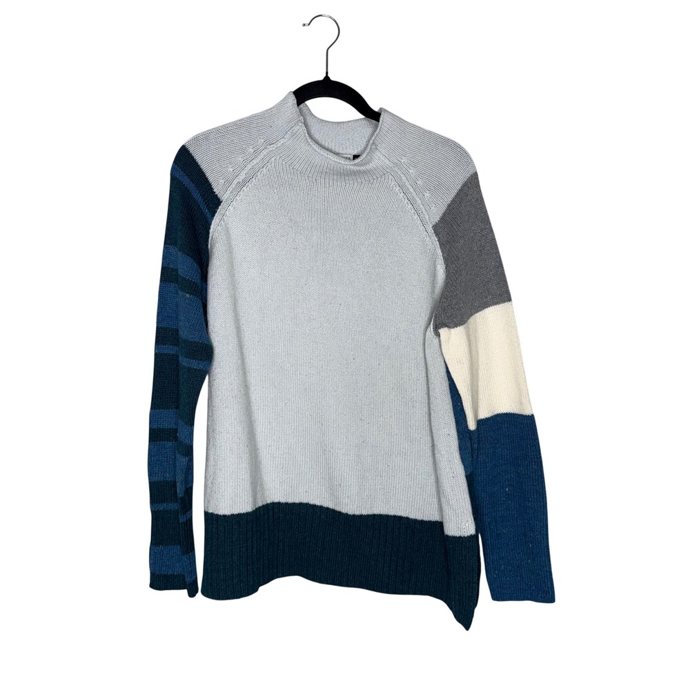 Zaket & Plover Sweater Women M Blue Excellent Merino Wool Colorblock Mock Neck